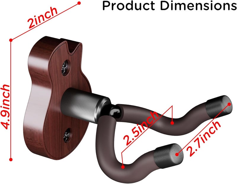 DIDA Guitar Wall Mount - U-Shape Guitar Wall Hangers, Guitar Accessories with 5 Guitar Picks, Guitar Wall Mount Hanger for Acoustic Guitar, Electric Guitar, Banjo, Bass, Mandolin (Style B-Walnut) - Image 3